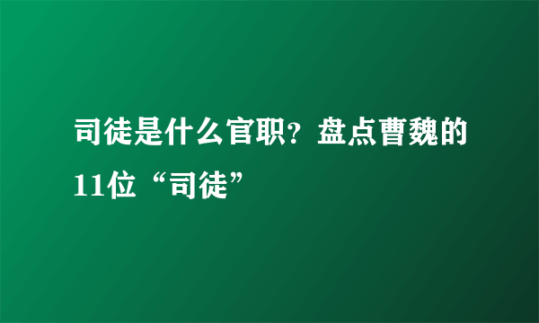 司徒是什么官职？盘点曹魏的11位“司徒”