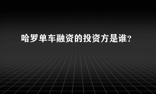 哈罗单车融资的投资方是谁？