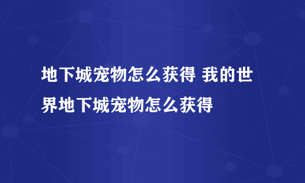 地下城宠物怎么获得 我的世界地下城宠物怎么获得