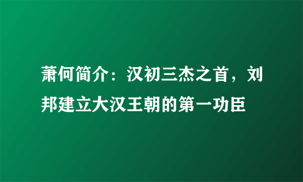 萧何简介：汉初三杰之首，刘邦建立大汉王朝的第一功臣