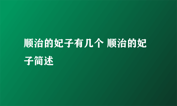 顺治的妃子有几个 顺治的妃子简述