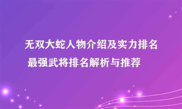 无双大蛇人物介绍及实力排名 最强武将排名解析与推荐