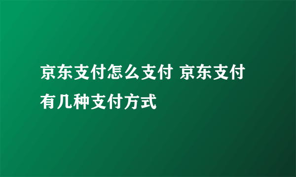 京东支付怎么支付 京东支付有几种支付方式