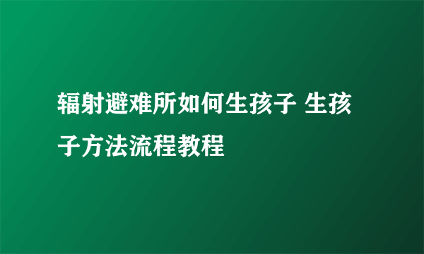 辐射避难所如何生孩子 生孩子方法流程教程