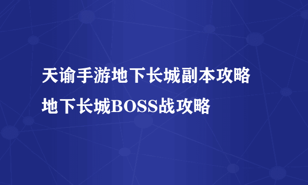 天谕手游地下长城副本攻略 地下长城BOSS战攻略