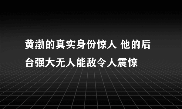 黄渤的真实身份惊人 他的后台强大无人能敌令人震惊