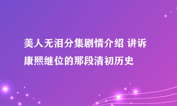 美人无泪分集剧情介绍 讲诉康熙继位的那段清初历史