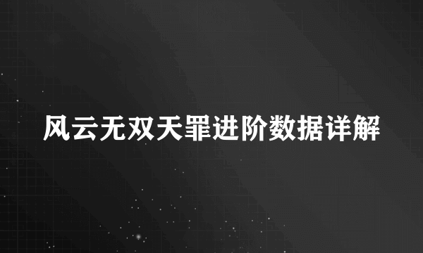 风云无双天罪进阶数据详解