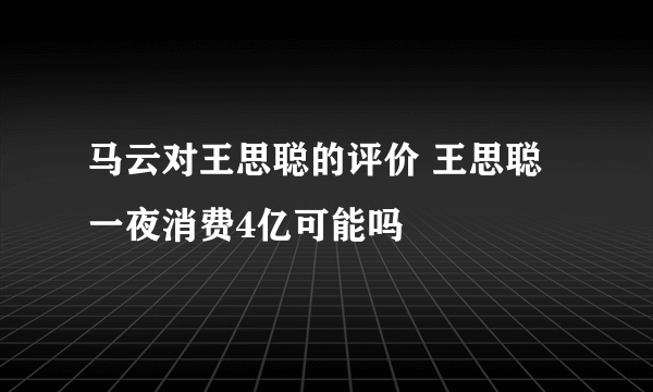 马云对王思聪的评价 王思聪一夜消费4亿可能吗