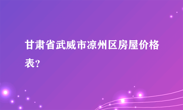 甘肃省武威市凉州区房屋价格表？