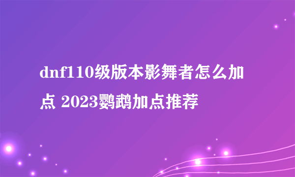 dnf110级版本影舞者怎么加点 2023鹦鹉加点推荐