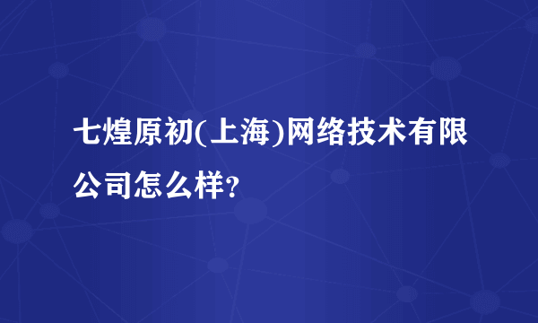 七煌原初(上海)网络技术有限公司怎么样？