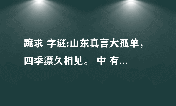 跪求 字谜:山东真言大孤单，四季漂久相见。 中 有那三个数字？