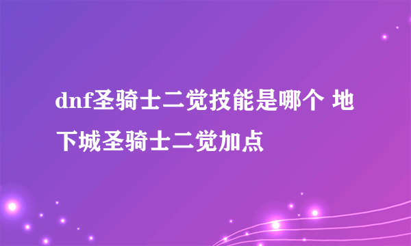 dnf圣骑士二觉技能是哪个 地下城圣骑士二觉加点