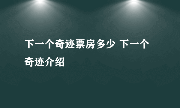 下一个奇迹票房多少 下一个奇迹介绍