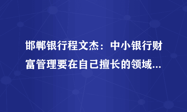 邯郸银行程文杰：中小银行财富管理要在自己擅长的领域做好做精