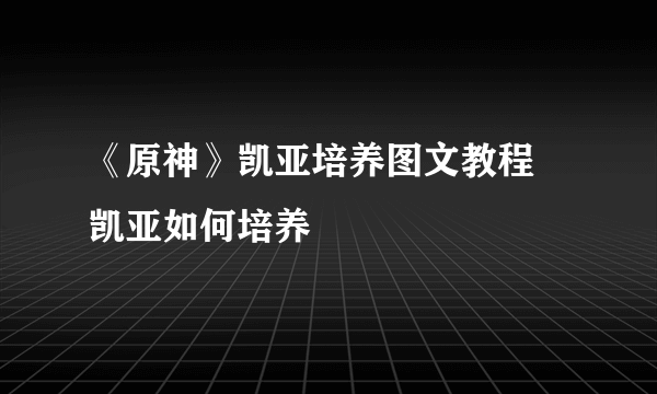 《原神》凯亚培养图文教程 凯亚如何培养