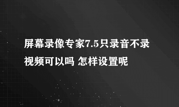 屏幕录像专家7.5只录音不录视频可以吗 怎样设置呢