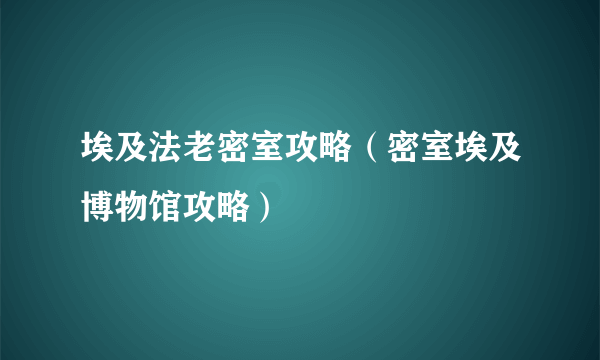 埃及法老密室攻略（密室埃及博物馆攻略）