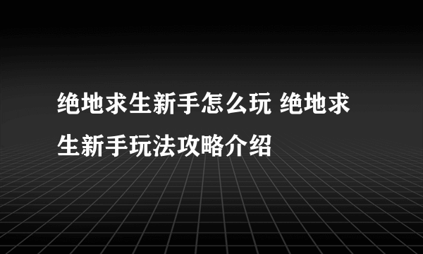 绝地求生新手怎么玩 绝地求生新手玩法攻略介绍