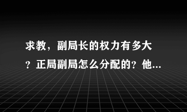 求教，副局长的权力有多大 ？正局副局怎么分配的？他俩啥关系？举个例子 ， 财政局副局长和正局长吧