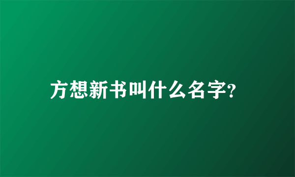 方想新书叫什么名字？