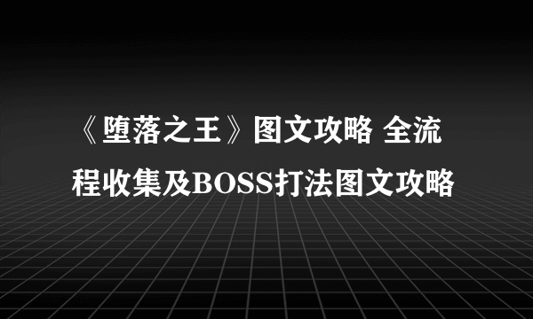 《堕落之王》图文攻略 全流程收集及BOSS打法图文攻略