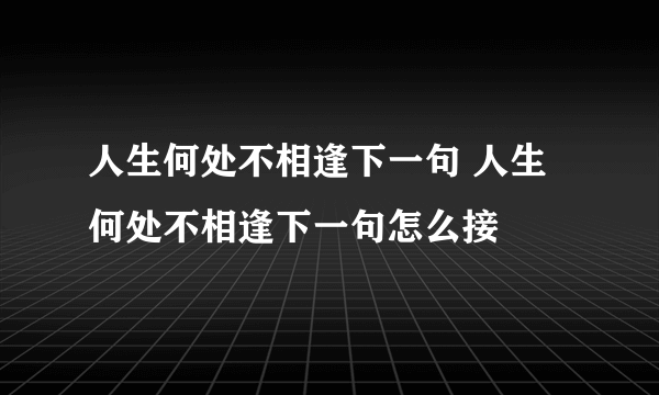 人生何处不相逢下一句 人生何处不相逢下一句怎么接