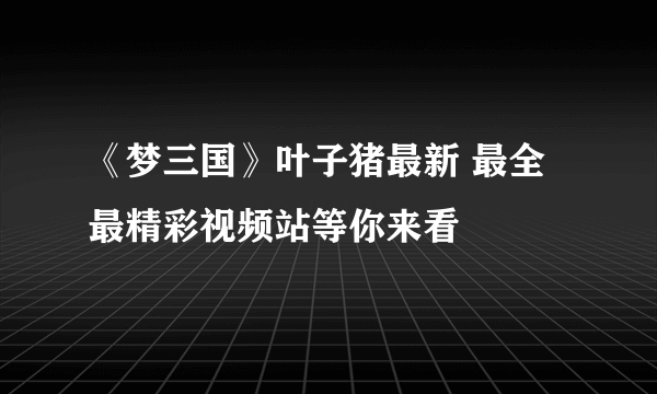 《梦三国》叶子猪最新 最全 最精彩视频站等你来看