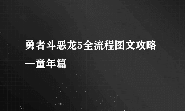 勇者斗恶龙5全流程图文攻略—童年篇