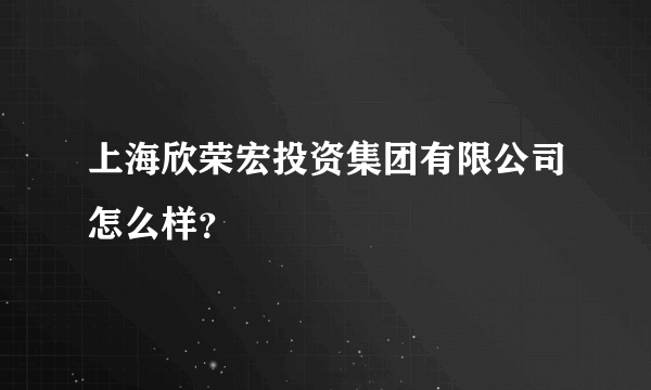 上海欣荣宏投资集团有限公司怎么样？