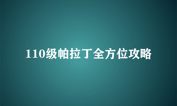 110级帕拉丁全方位攻略