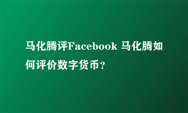 马化腾评Facebook 马化腾如何评价数字货币？