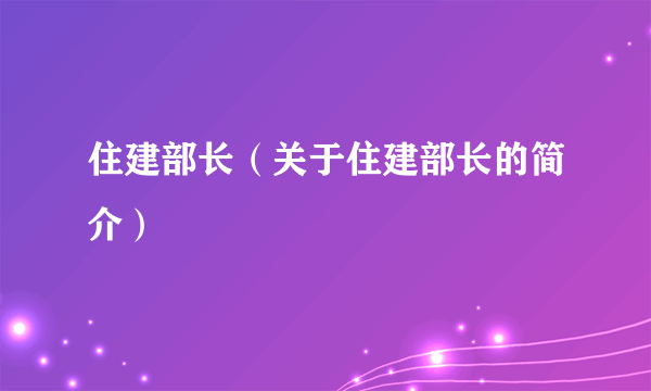 住建部长（关于住建部长的简介）