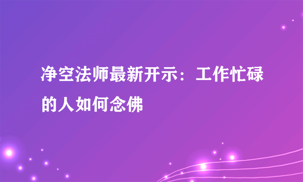 净空法师最新开示：工作忙碌的人如何念佛