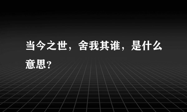 当今之世，舍我其谁，是什么意思？