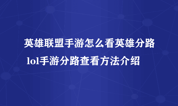 英雄联盟手游怎么看英雄分路 lol手游分路查看方法介绍