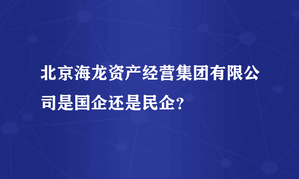 北京海龙资产经营集团有限公司是国企还是民企？