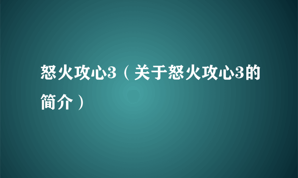 怒火攻心3（关于怒火攻心3的简介）